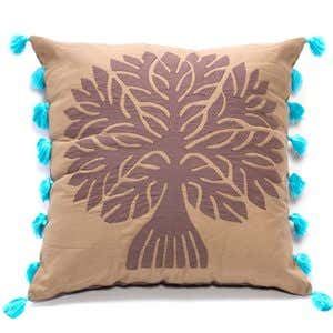 Tree Of Life Applique Pillow Cover - Forest Green - Blue