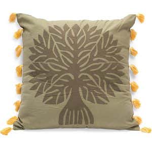 Tree Of Life Applique Pillow Cover - Forest Green - Brown