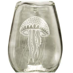Recycled Glass Etched Aquatic Life Wall Vase