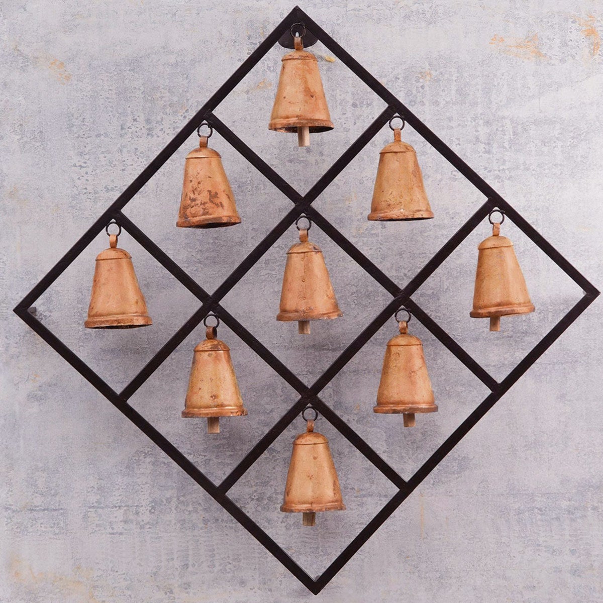 Diamond Framed Iron Bells, 32" sq. x 5"D