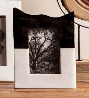 4x6 Wood And Marble Photo Frame - Dark wood Horizontal Split