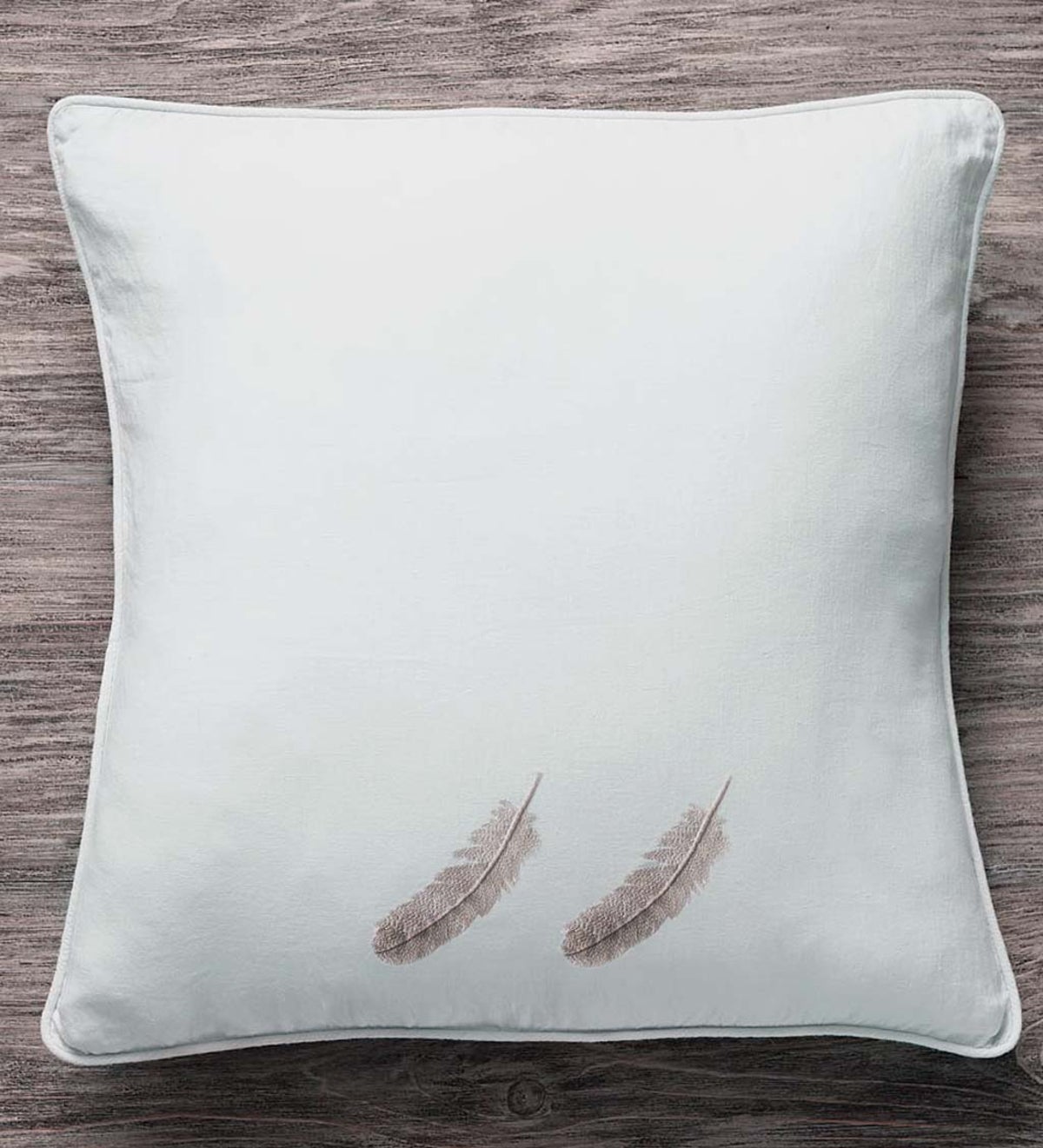 Feather Embroidered Linen Euro Sham - Charcoal
