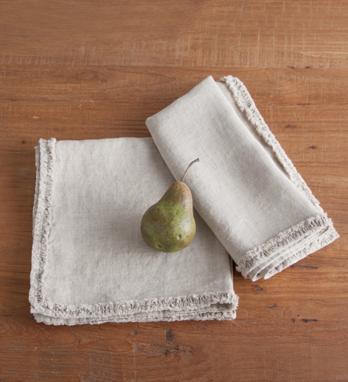 Flax Linen Frayed design All Natural Table Napkins - Set of 2
