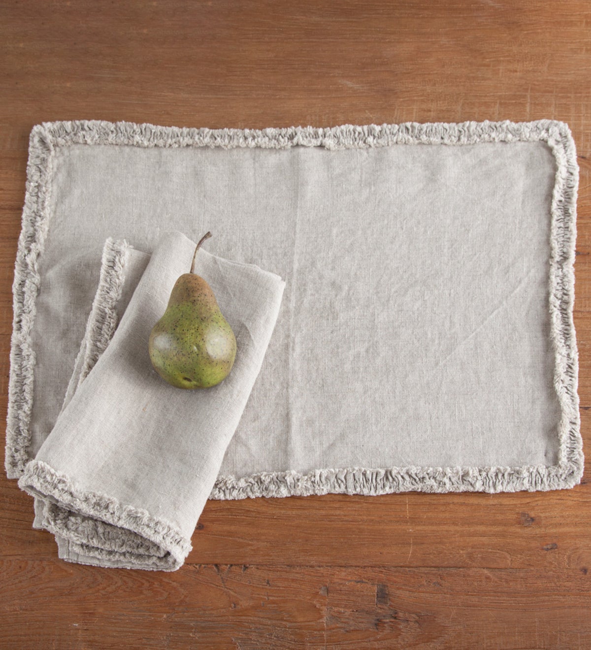 Flax Linen Frayed design All Natural Table Placemat - Set of 2
