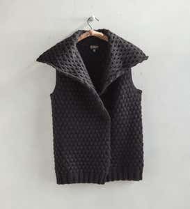 Fold-Over Collar Alpaca Vest - Black - S/M (2-8)