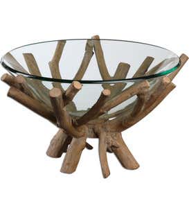 Thoro Wood Branch Nested Glass Display Bowl