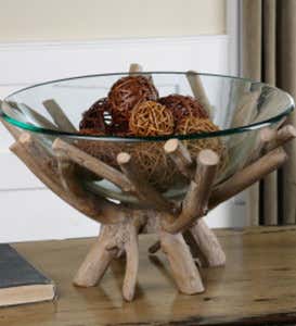 Thoro Wood Branch Nested Glass Display Bowl