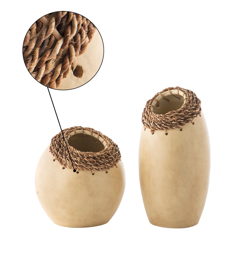 Clay and Woven Abaca Vases, Set of 2