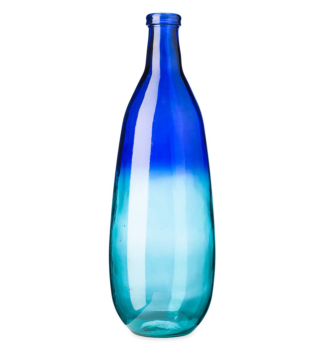 Tall Slender Blue Ombre Glass Vases, Set of 2