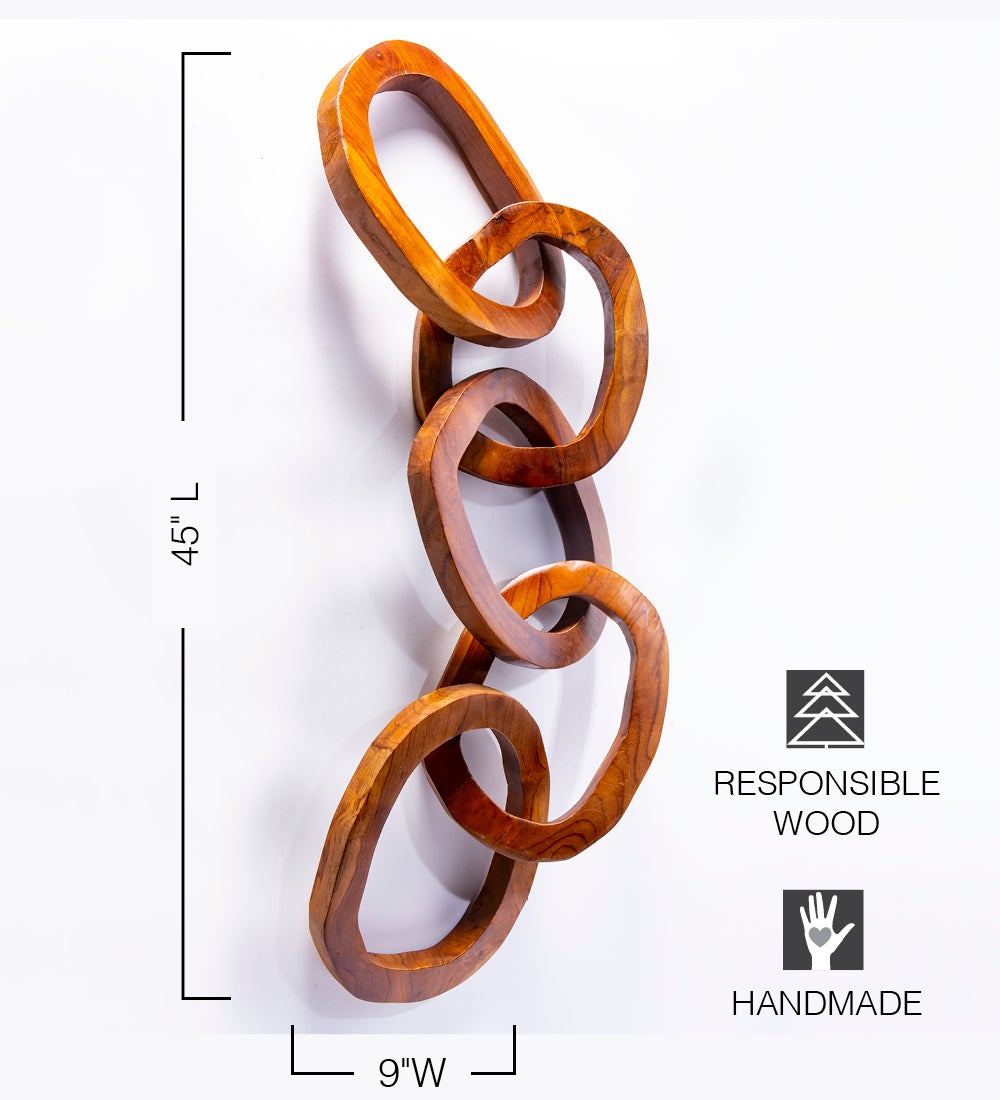 Hand-Carved Teak Wood Chain Sculpture