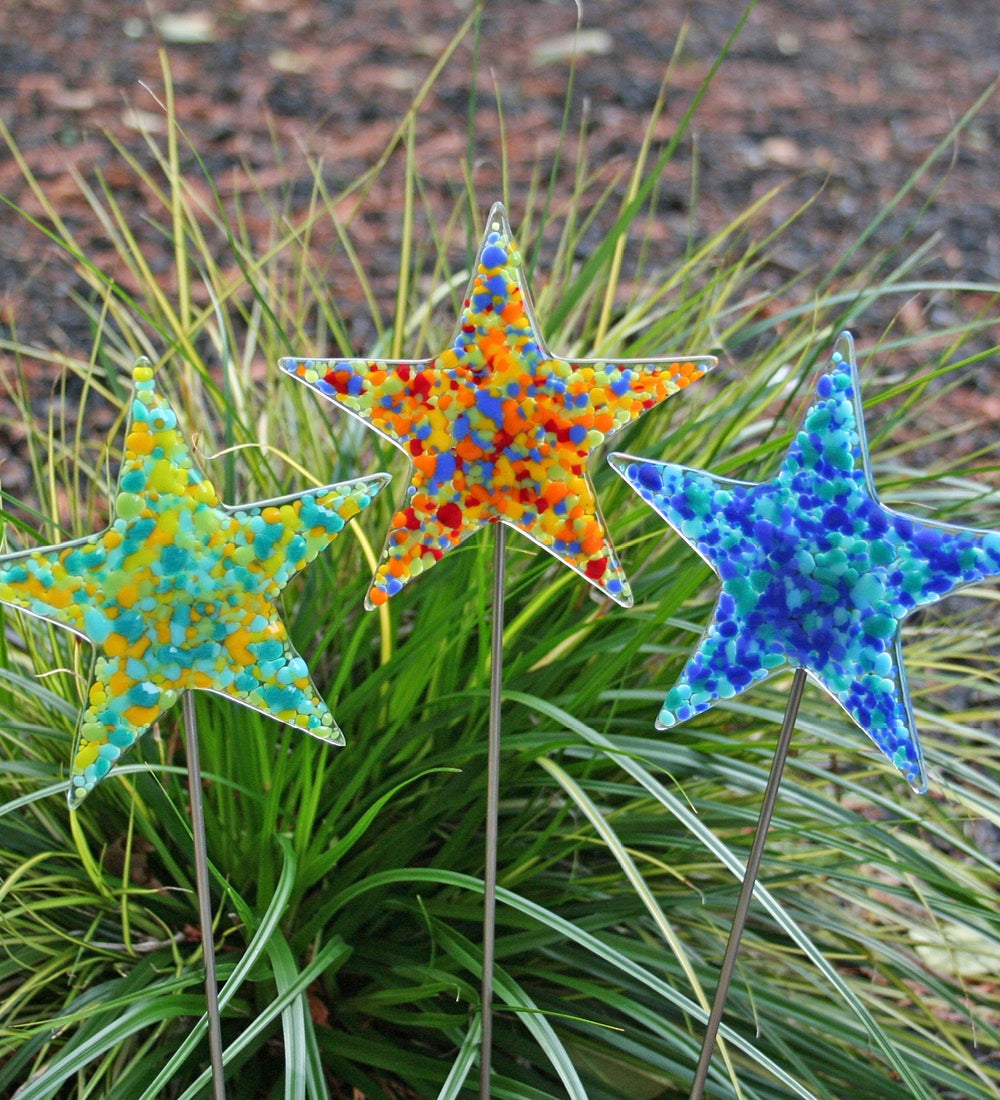 Fused Glass Star Stakes, Set of 3