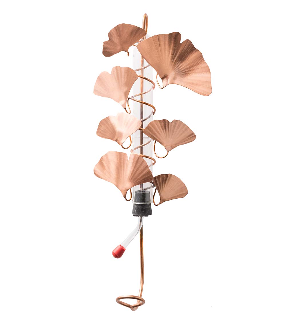 Hummingbird Feeder with Copper Ginkgo Leaves