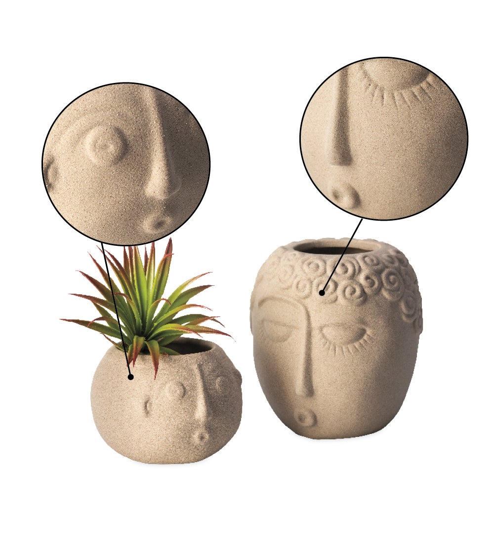 Buddha and Monk Ceramic Face Planters, Set of 2