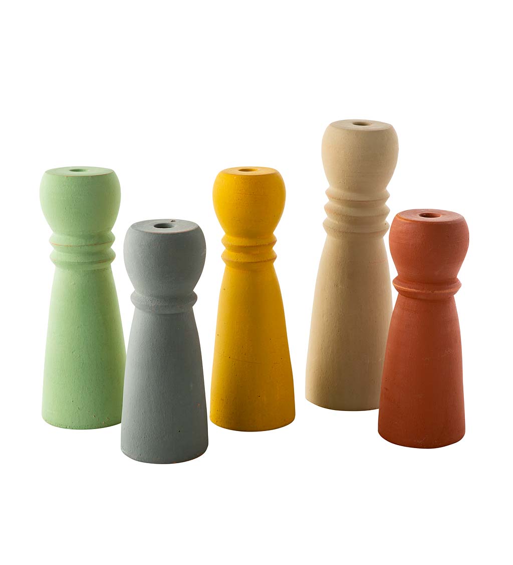 Colorful Clay Taper Candle Holders, Set of 5