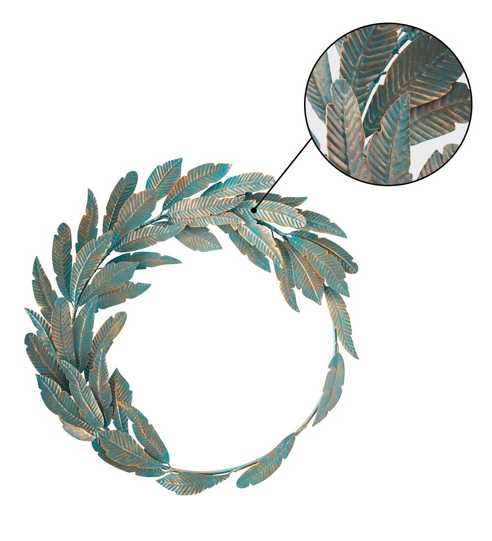 Verdigris Metal Feather Wreath, 17"Dia.