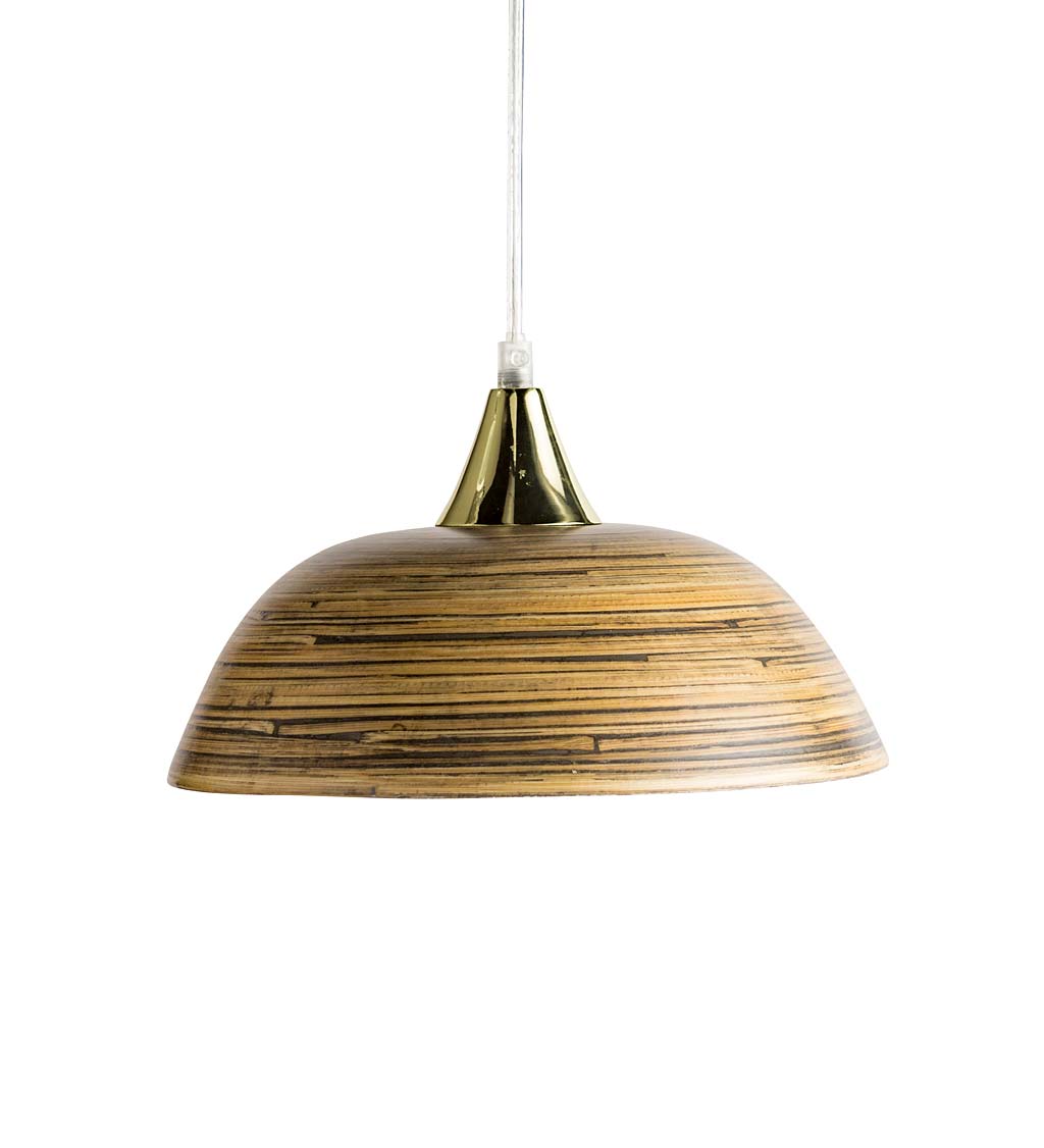 Gold-Lined Round Bamboo Hanging Pendant Lamp, Small swatch image