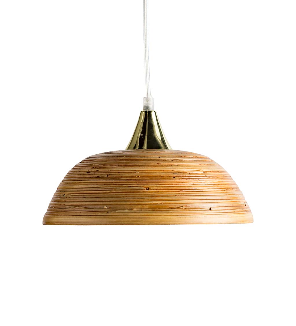 Gold-Lined Round Bamboo Hanging Pendant Lamp, Small