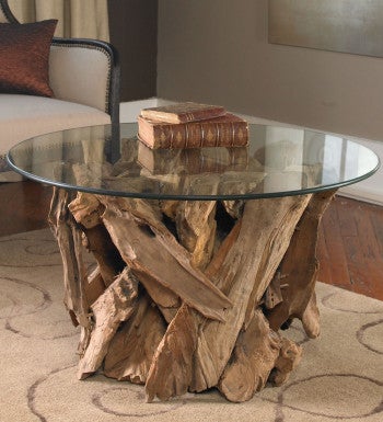 Teak Driftwood & Glass Coffee Table