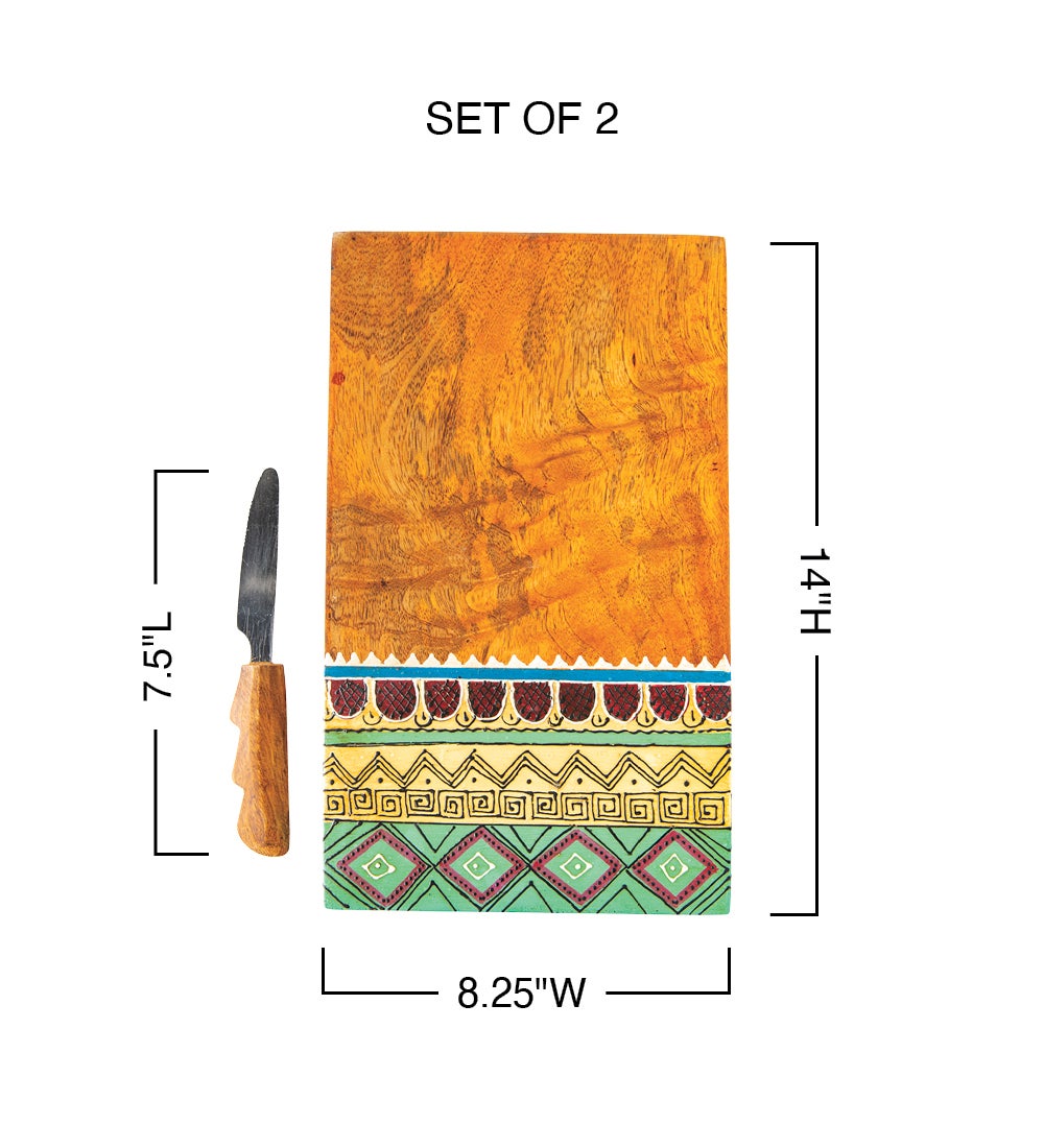 Painted Serving Board with Cheese Knife, Half-Oval