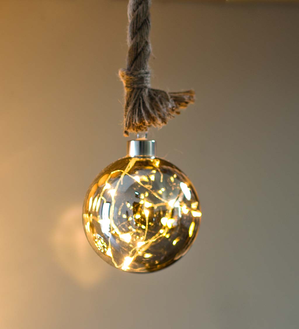 Glass Ball Light with Hanging Jute Rope, Small swatch image