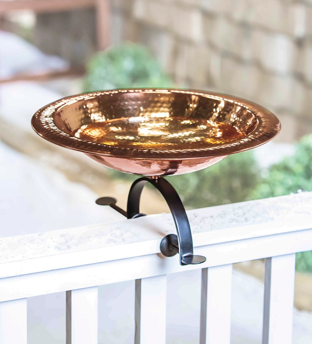 Mounted Copper Bird Bath with Hammered Finish