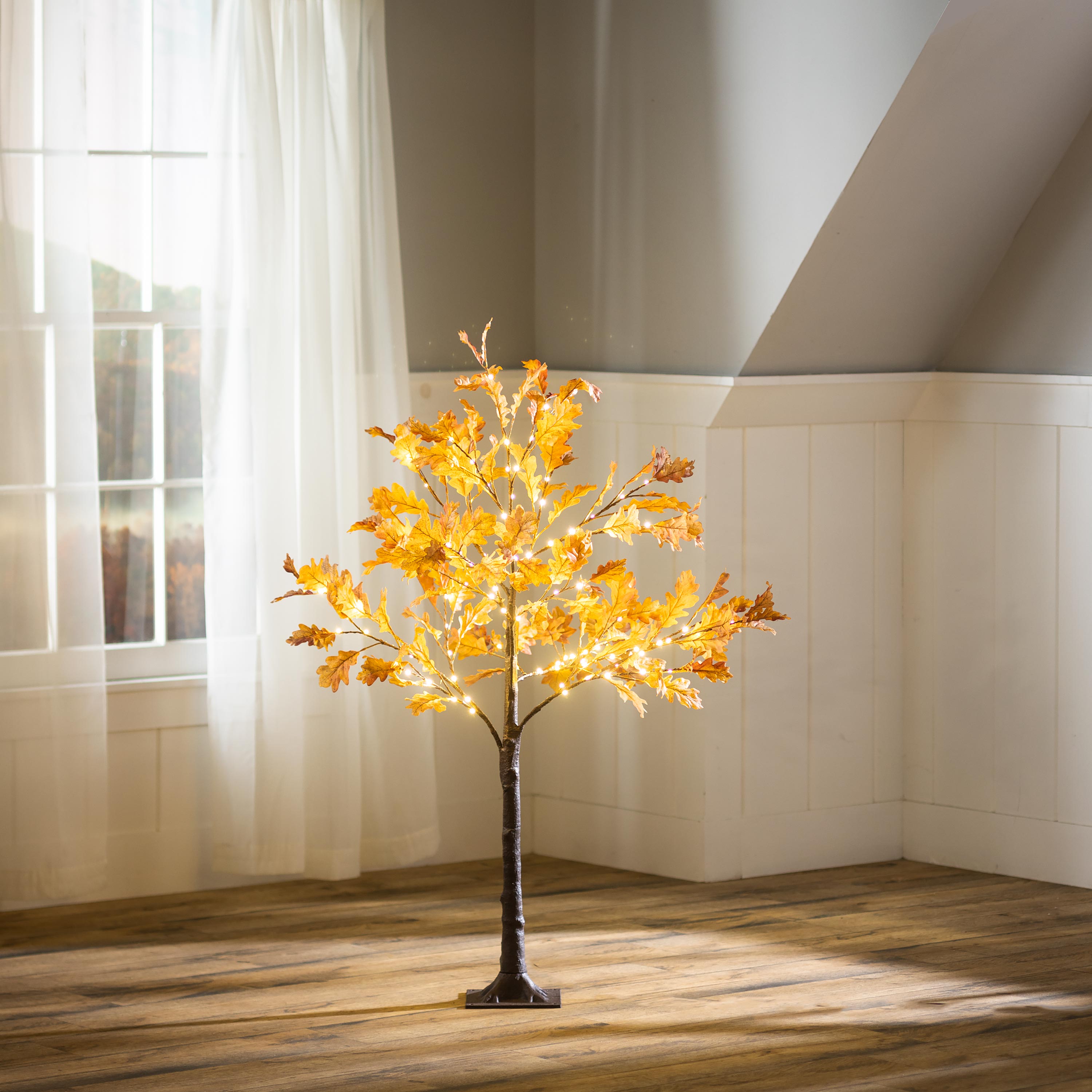Indoor/Outdoor Electric Lighted Rust Oak Tree, 4'H
