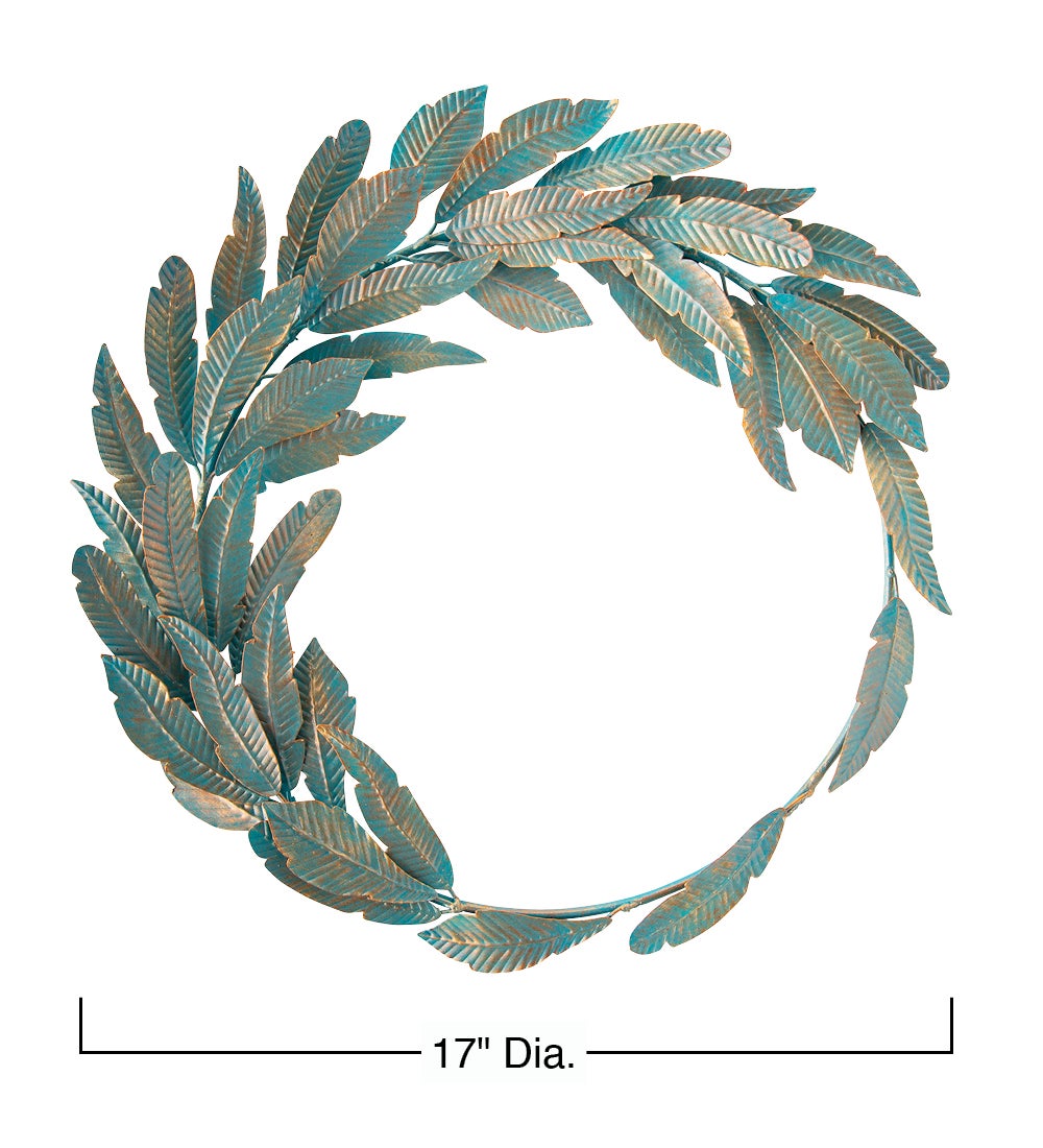 Verdigris Metal Feather Wreath, 17"Dia.