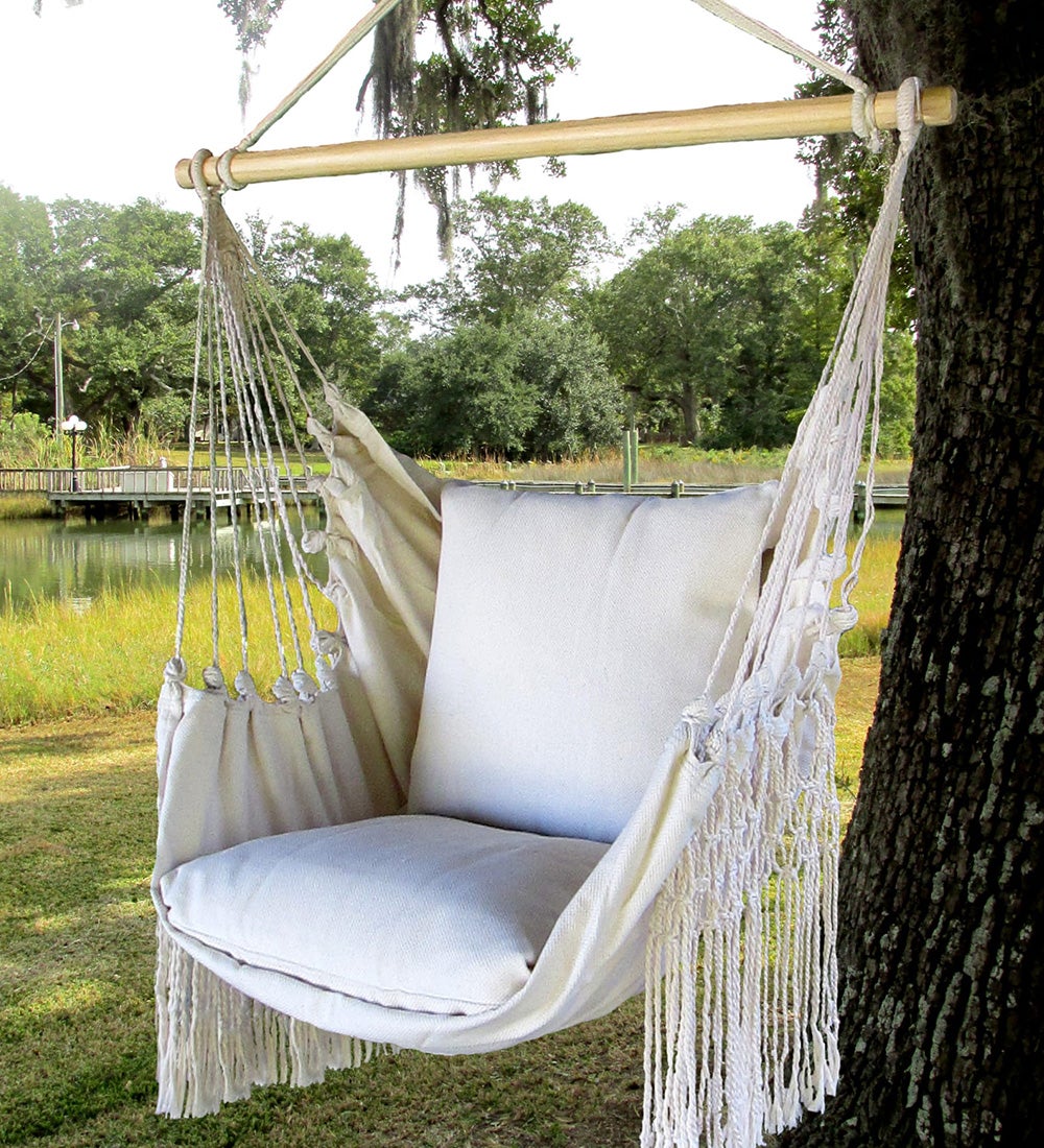 Natural Cotton Fringe Hammock Swing Chair with Pillows