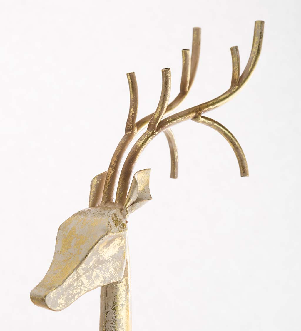 Gold and White Tall Slender Deer Statue Decor, Standing