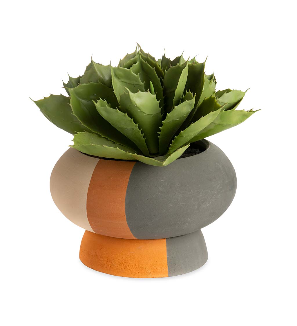 Clay Striped Round Planter with Base