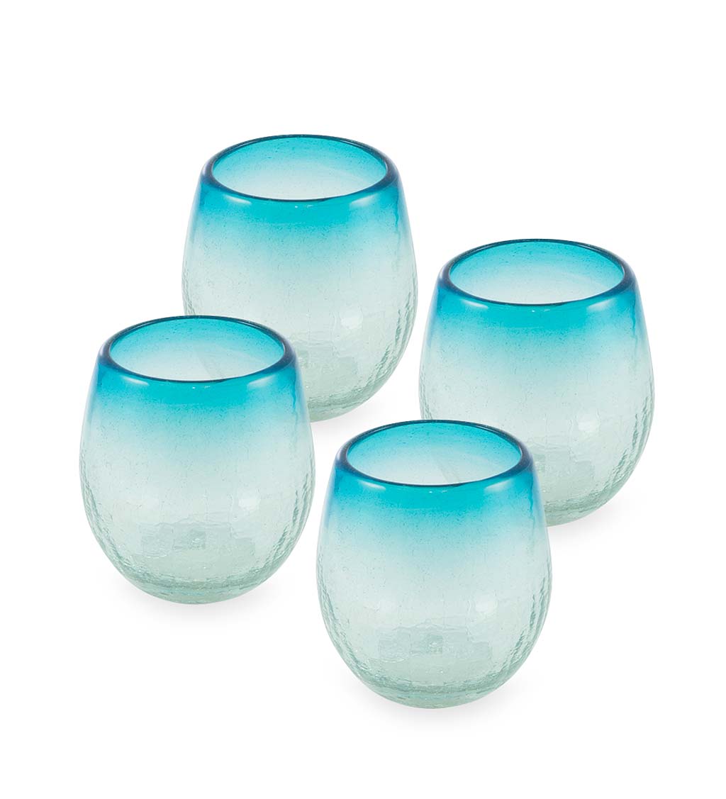 Maya Aqua Stemless Wine Glasses, Set of 4