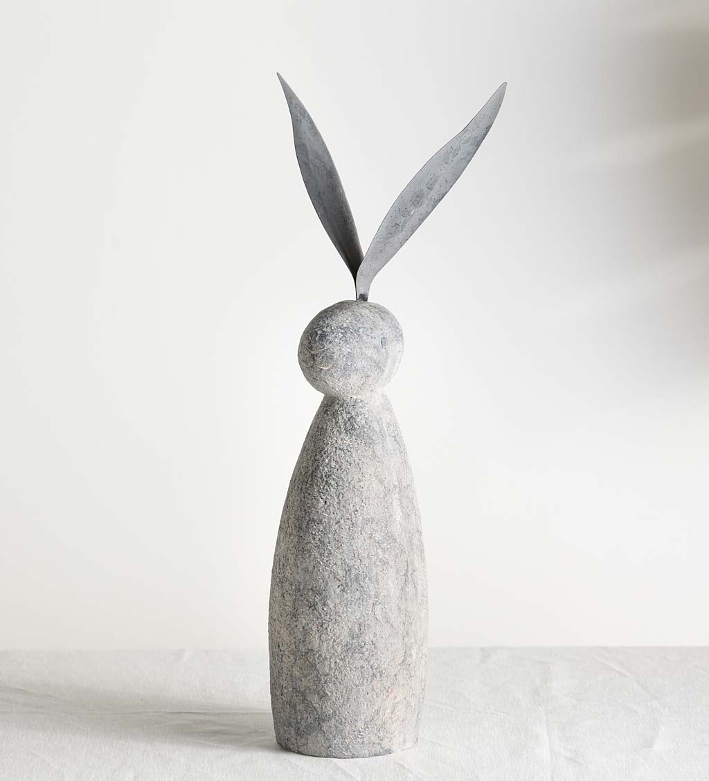 Faux Stone and Metal Rabbit Sculpture, Tall