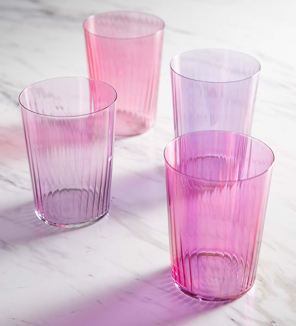 Hand-Painted Gem Glass Tall Tumblers, Set of 4