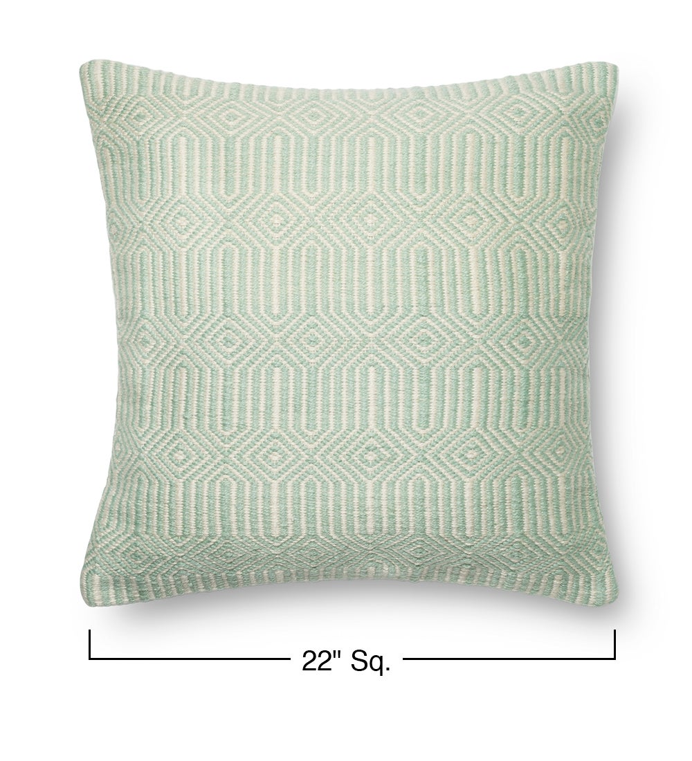 Aqua/Ivory Indoor Outdoor Pillow, 22" Square