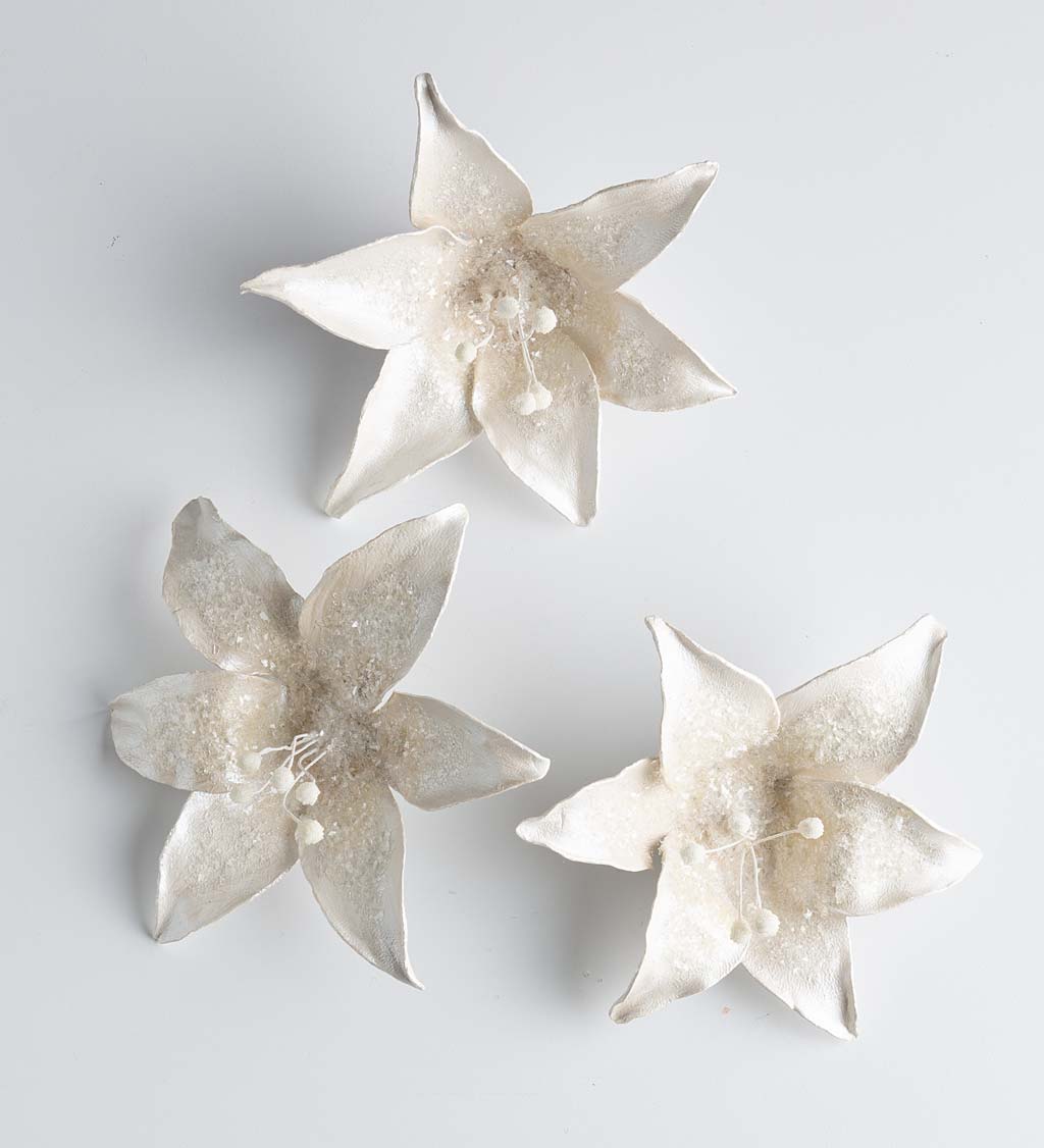 Leather Poinsettia Clip-On Ornament, Set of 3