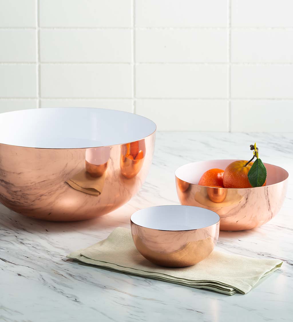 Copper Enamel-Lined Bowls, Set of 3