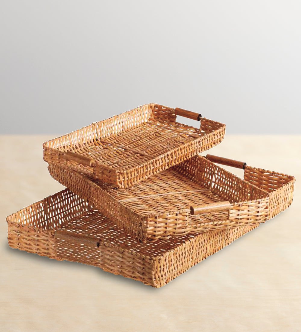 Woven Bamboo Trays, Set of 3