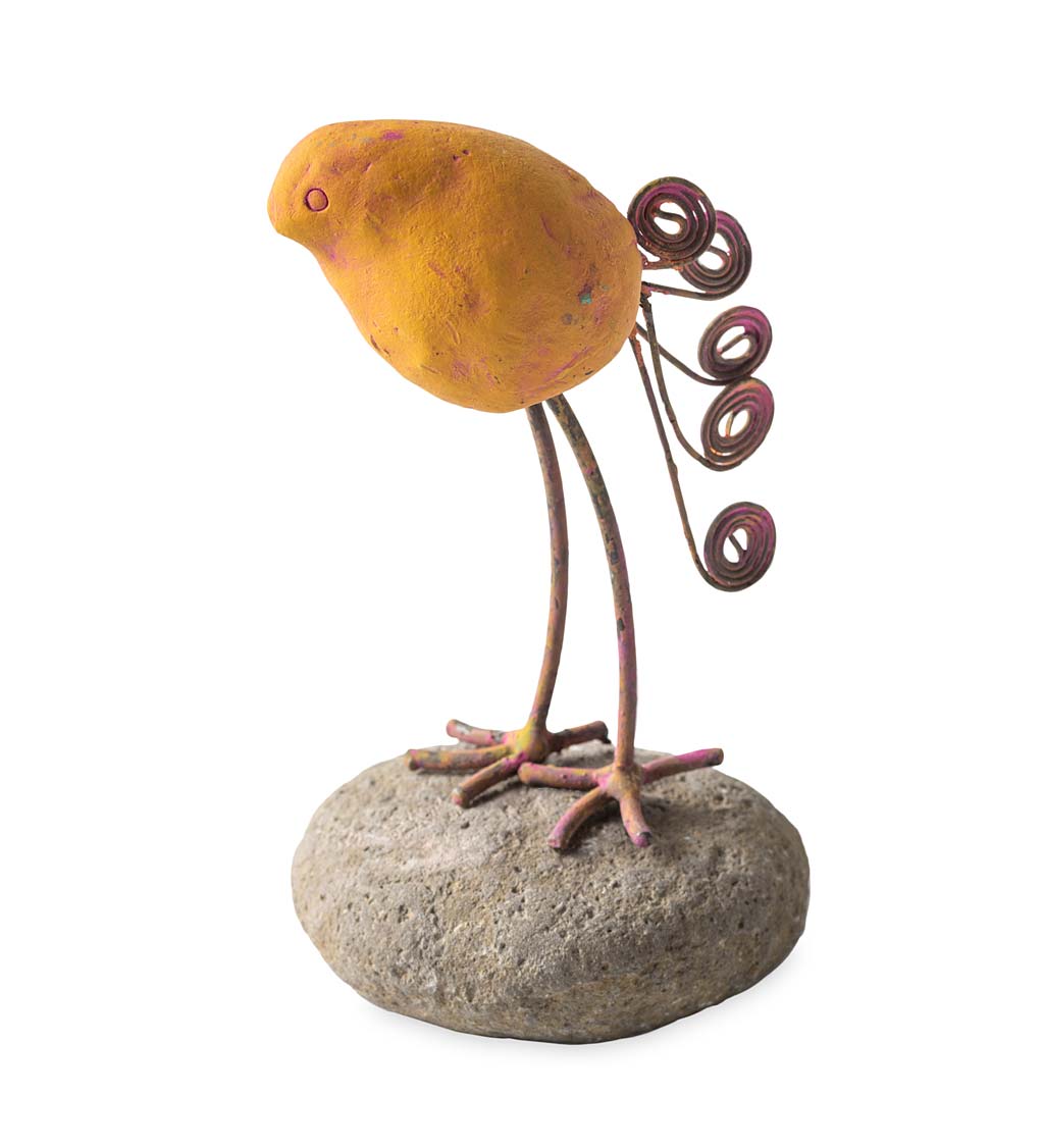 Terracotta Bird on Stone Figurine swatch image