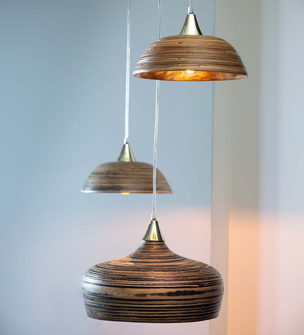 Gold-Lined Round Bamboo Hanging Pendant Lamp