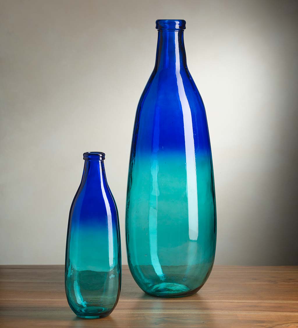 Slender Blue Ombre Glass Vase, Short