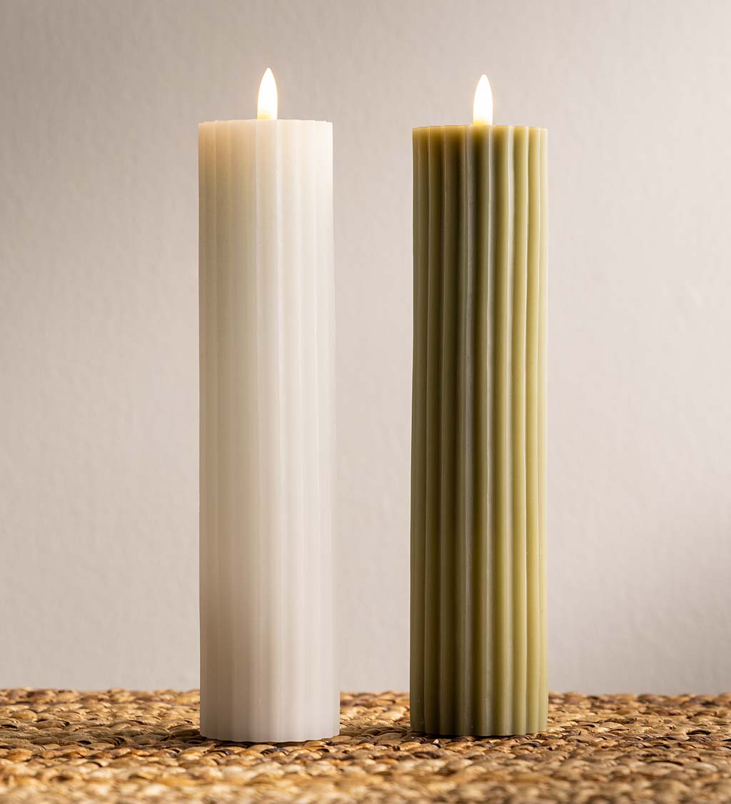 Indoor/ Outdoor Pillar LED Carved Waxed Candle, Tall