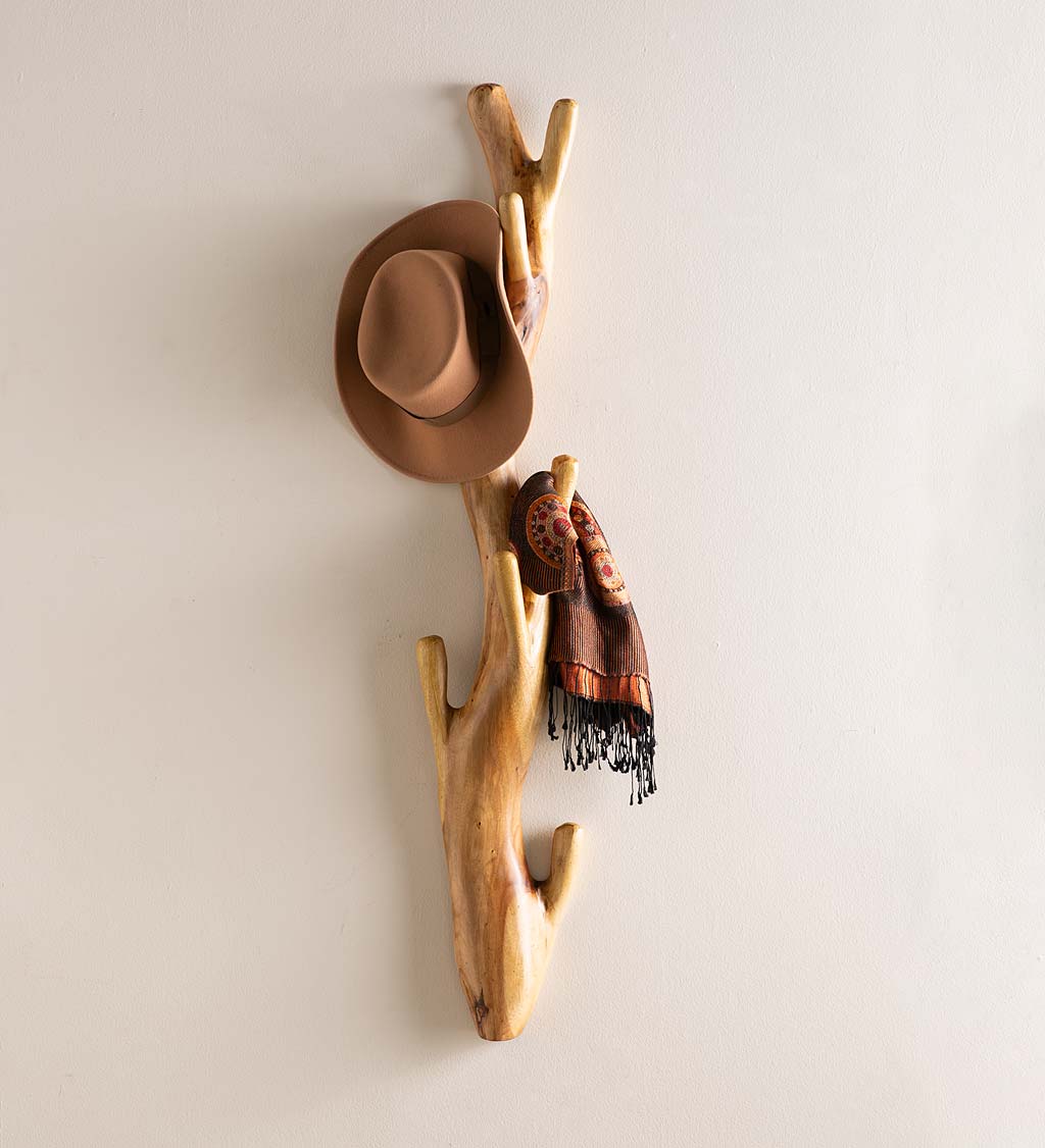 Nature-Inspired Twisted Suar Wood Wall Coat Rack