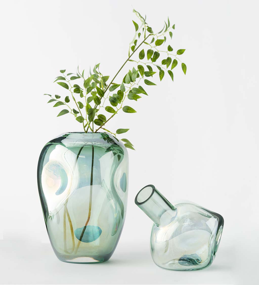 Dual-Dented Iridescent Glass Vase, Small
