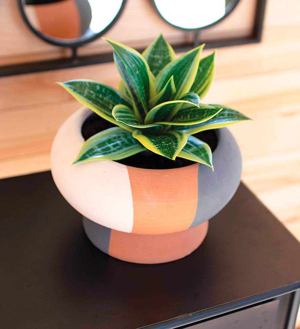 Clay Striped Round Planter with Base