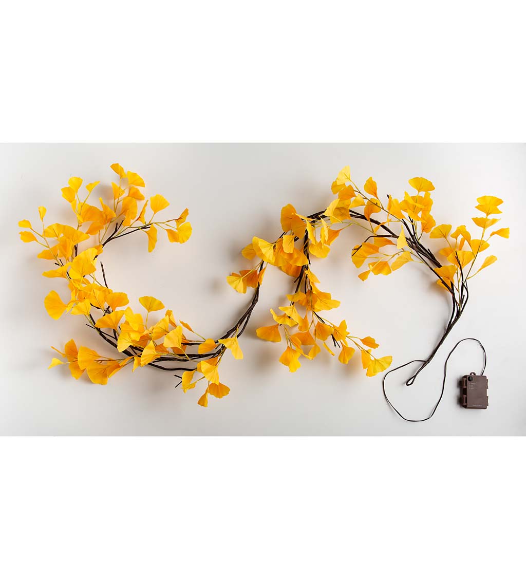 Indoor/ Outdoor Battery-Operated Lighted Ginkgo Garland swatch image