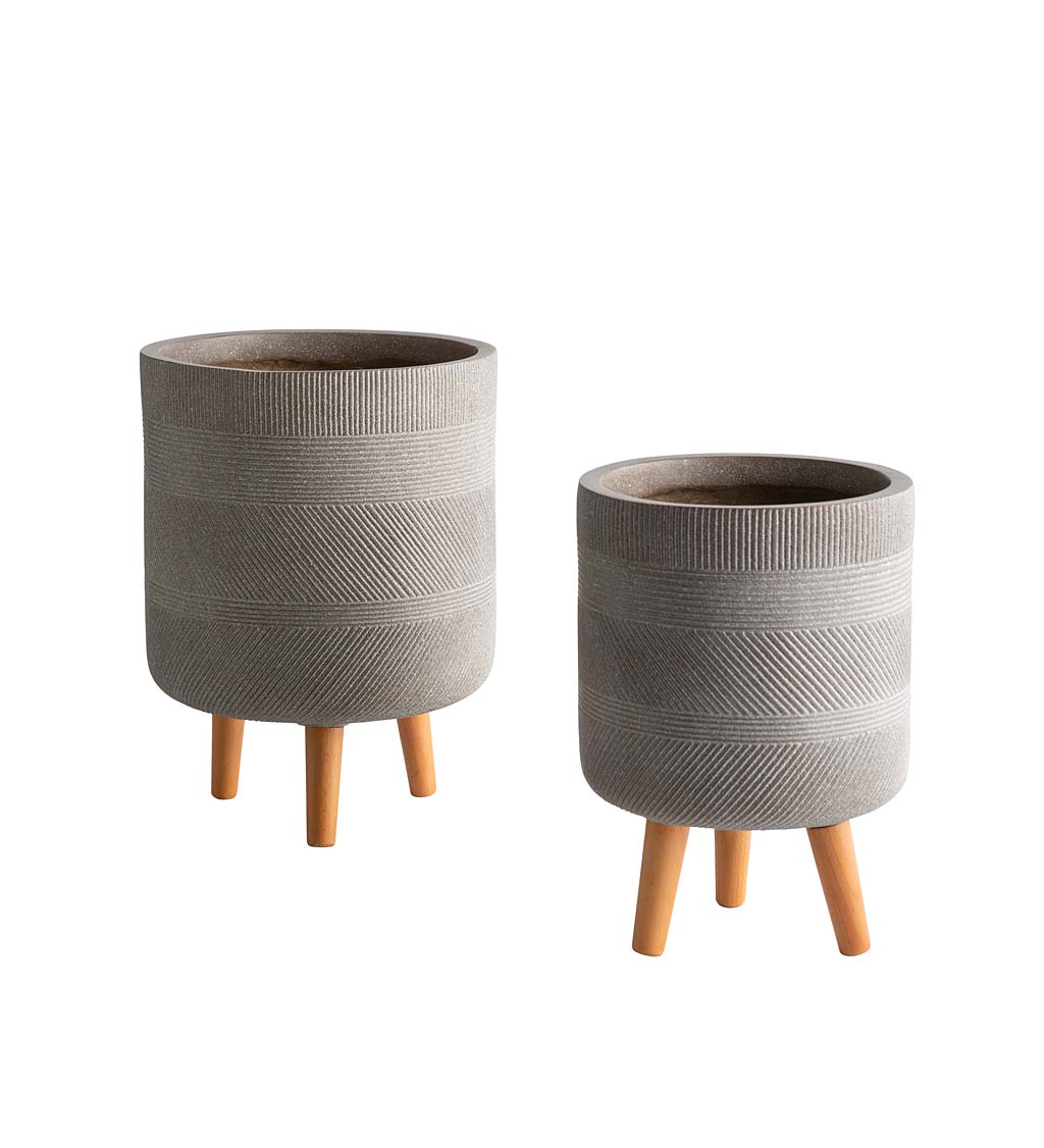 Footed Tall Stripe Fiber Clay Planters, Set of 2 swatch image