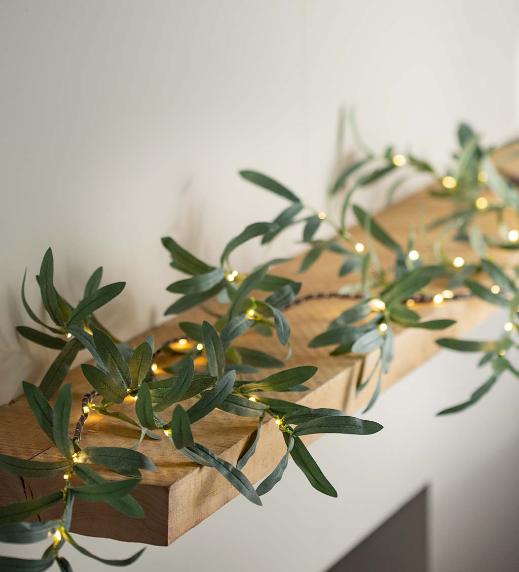 Indoor/Outdoor Battery-Operated Lighted Olive Garland