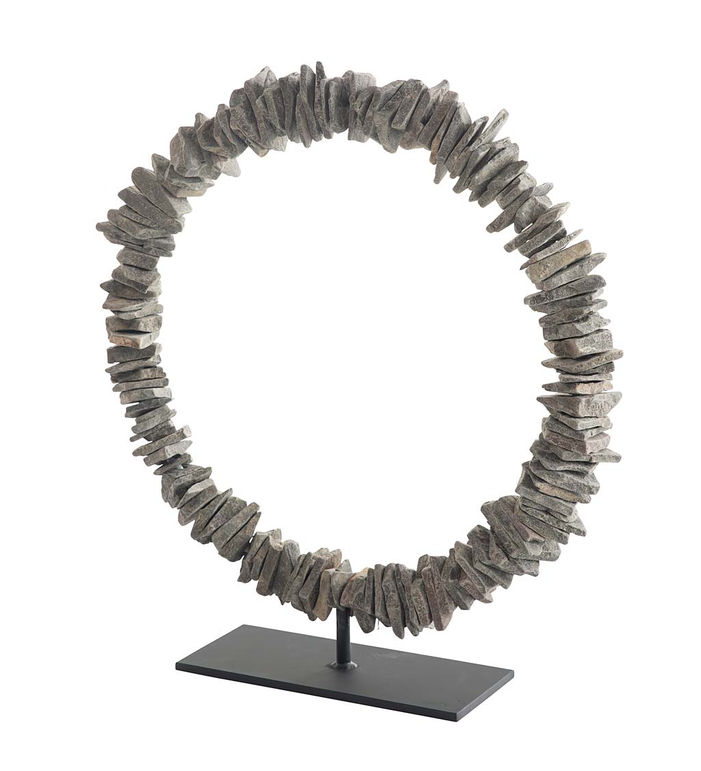 Large Round Slate Ring on Stand Sculpture