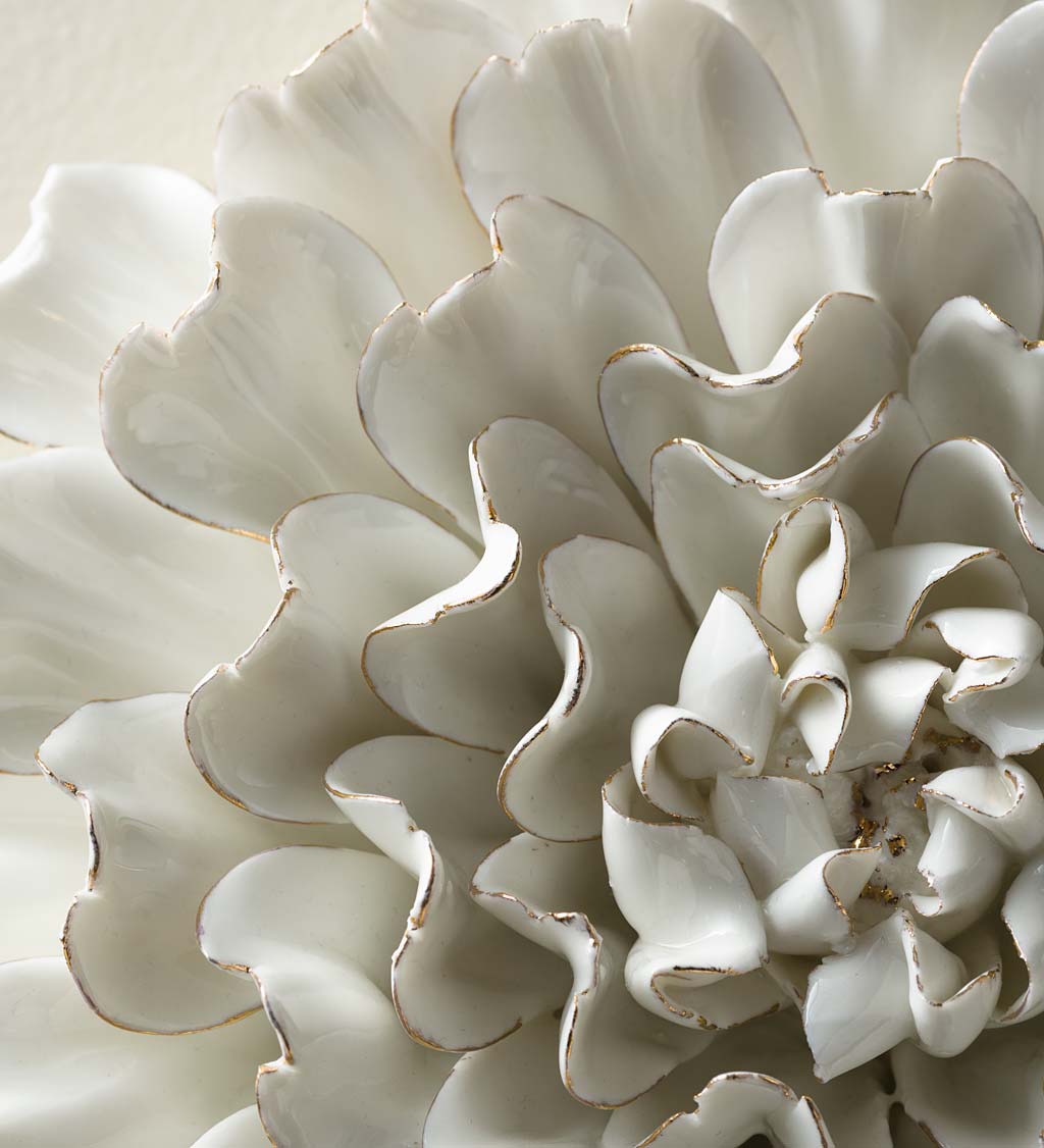 Gold-Rimmed White Ceramic Wall Flowers, Set of 3
