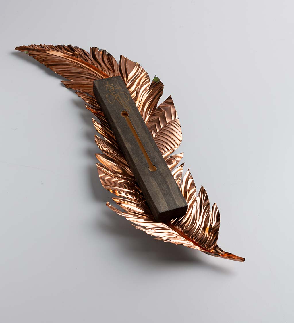 Artisan-Made Floating Feather Metal Wall Art, White and Gold